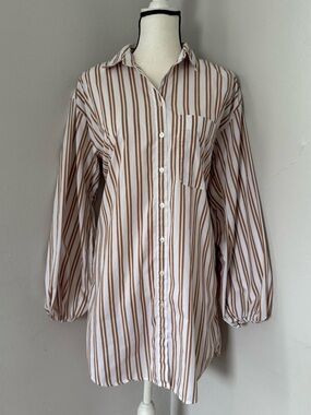Abercrombie & Fitch Stripe Oversized Shirt Dress Size Small Tall White Brown
